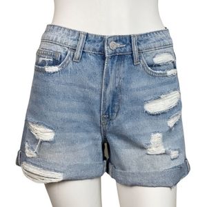 Cuffed Distressed Denim Boyfriend Shorts